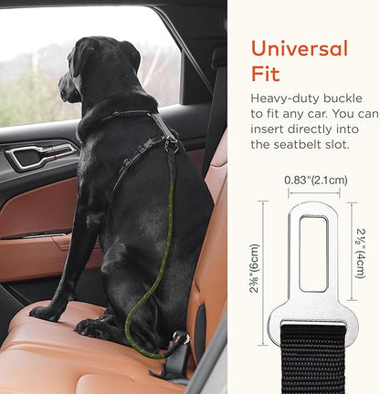 Dog Seat Belt for Car | Universal Dog Car Seatbelt | Durable Reflective Dog Seatbelt with Clip Hook Latch, Buckle and Carabiner- Safe and Secure Pet Safety Restraint for Dog (Army Green)