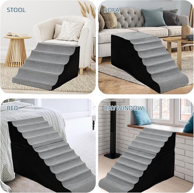 30 inches High Foam Dog Stairs &Steps for High Beds Tall, LitaiL Extra Wide 30-36 inch Wave Pet Stairs/Steps for High Beds Large Breed Dogs,Non-Slip Dog Ramps for Small Dogs, Older Dogs/Cats Injured