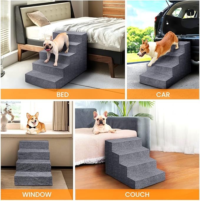 Niubya Dog Stairs for Small Dog Couch,18”H Non-Slip 4 Steps