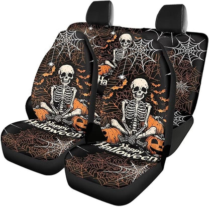 Halloween Skeleton Vehicle Seat Covers Set Front Back 4 Travel