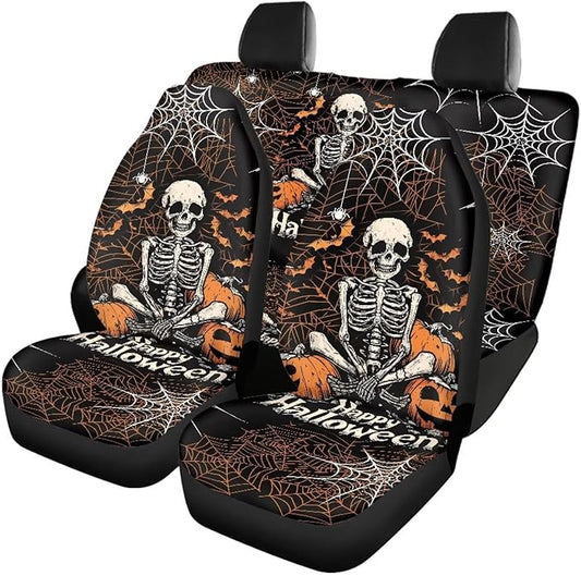 Halloween Skeleton Vehicle Seat Covers Set Front Back 4 Travel