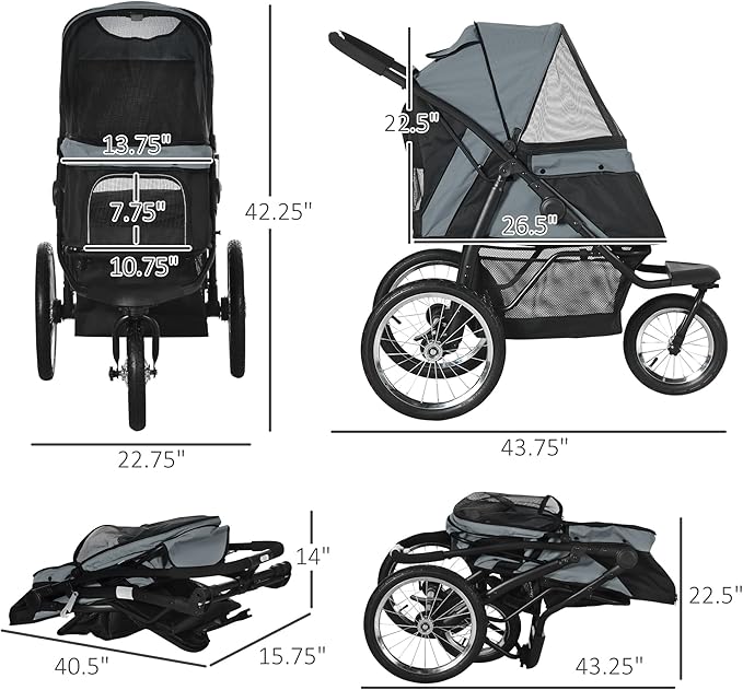 NicBex Dog Stroller with 3 Big Wheels Foldable Cat Stroller with Adjustable Canopy