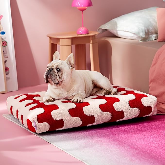 Lesure Dog Bed Medium Size Dog-Thick Shredded Chopped Foam Pet Bed Bottom(30'x20', Red)