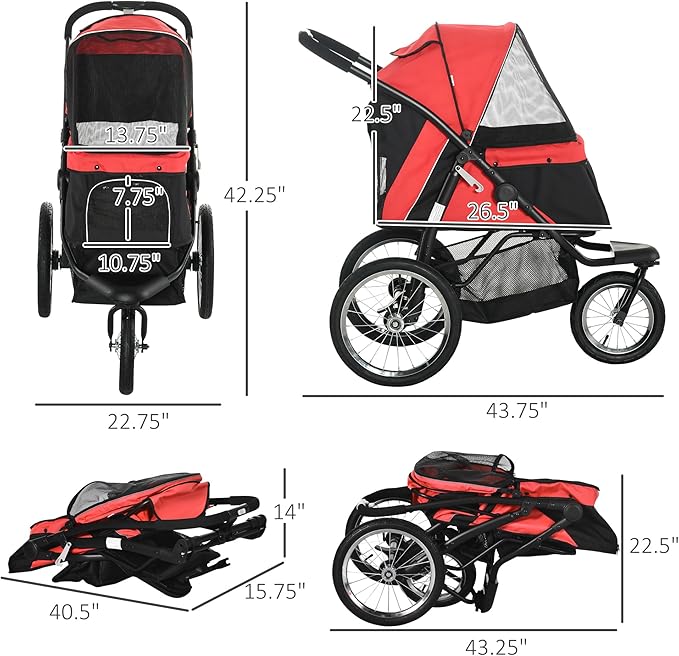 NicBex Dog Stroller with 3 Big Wheels Foldable Cat Stroller with Adjustable Canopy