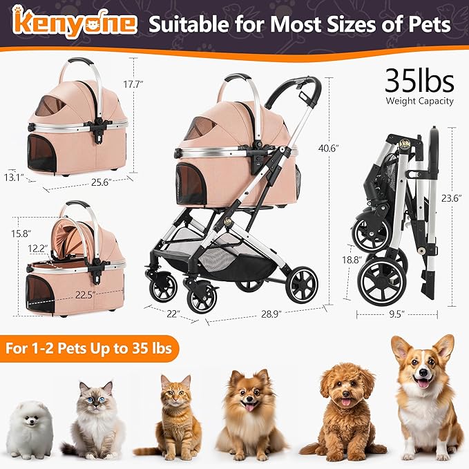 Kenyone 3-in-1 Pet Stroller for Small Medium Dogs