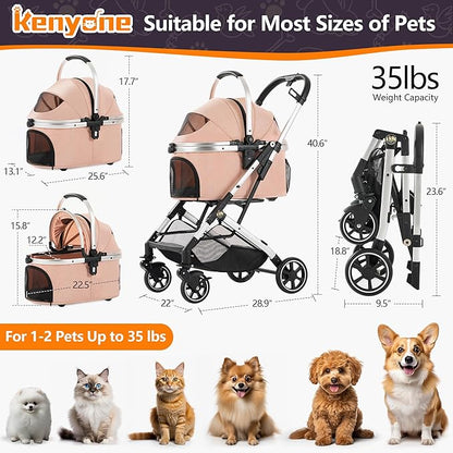 Kenyone 3-in-1 Pet Stroller for Small Medium Dogs