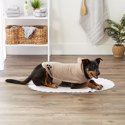 Bone Dry Pet Robe Collection, Embroidered Absorbent Microfiber Bath Robe with Adjustable Closure, for Dogs & Cats, Medium, Taupe