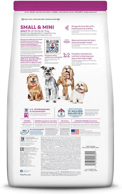 Hill's Science Diet Small & Mini, Senior Adult 11+, Small & Mini Breeds Senior Premium Nutrition, Dry Dog Food, Chicken, Brown Rice & Barley, 15.5 lb Bag