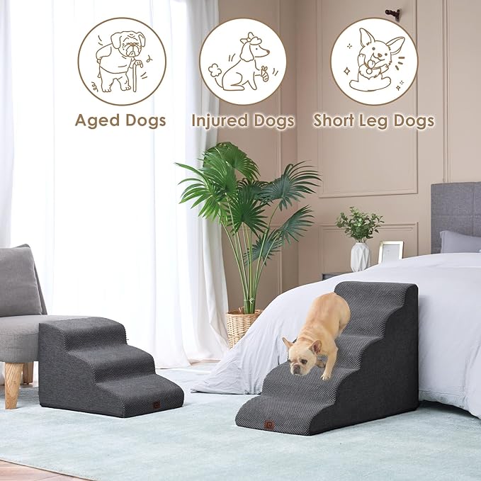 EHEYCIGA Curved Dog Stairs for High Beds 22.6" H 5-Step Dog