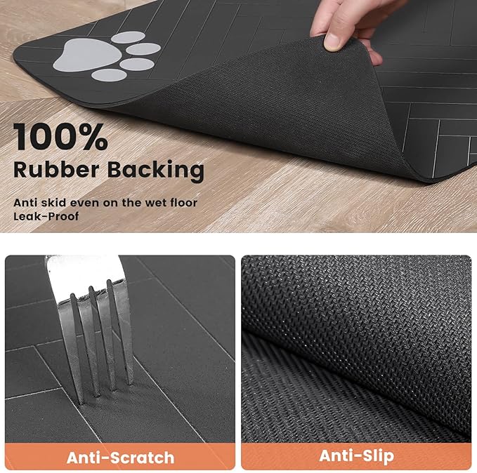 Pet Feeding Mat-Absorbent Pet Placemat for Food and Water Bowl, with Waterproof Rubber Backing, Quick Dry Water Dispenser Mat for Dog and Cat (17"x27", Striped Dark Gray)