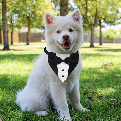 Dog Tuxedo Dog Suit Dog Wedding Bandana Collar with Bow Tie, Adjustable Dog Tux Formal Dog Costumes, Engagement Birthday Tuxedo for Small Medium Large Dogs Pets (Small: Neck 12.5”-21”)