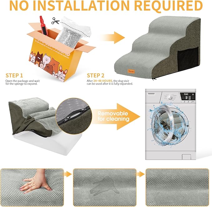 Topmart 3 Tiers Foam Dog Stairs/Steps for Small Dogs Pain,15.7”H