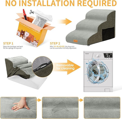 Topmart 3 Tiers Foam Dog Stairs/Steps for Small Dogs Pain,15.7”H