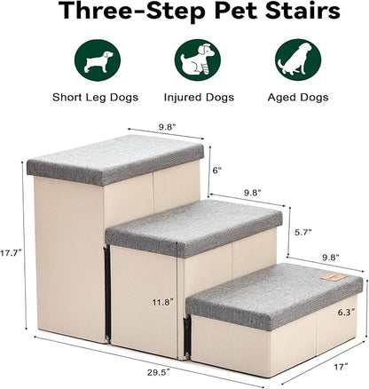 Love's cabin Dog Stairs for Small Medium or Large Dogs with Storage and Adjustable Steps 3-Step Gray 200 lbs