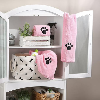 Bone Dry Pet Grooming Towel Collection Embroidered Absorbent Microfiber Drying Set 15x30, Pink, 3 Count