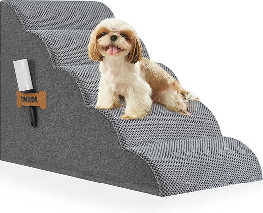 High Density Foam Dog Stairs Ramp for Beds Couches 5-Tiers, Grey