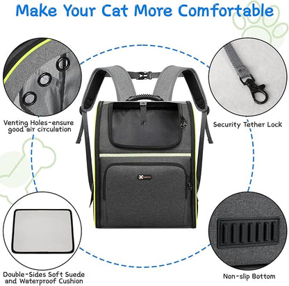 Cat Backpack Carrier, Large Pet Carrier Bag with Breathable Mesh, Dog Backpack Carrier for Cats Small Dogs Puppies, Portable Pets Bag for Outdoor Travel Hiking Camping Airline Approved