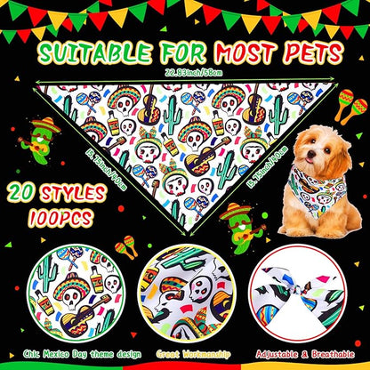 100 Pcs Dog Bandanas Bulk Cinco De Mayo