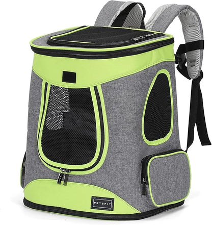 Petsfit Pet Backpack Carrier Easy-Fit Dog Travel Backpack Carrier for Hiking Walking Cycling Suitable for Small Medium Dogs Cats and Rabbits up to 22 Pounds, Green