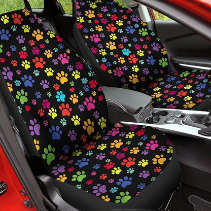 Colorful Dog Paw Printed Car Seat Cover Only for Front 2-Piece Waterproof