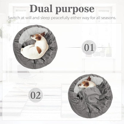 Dog Bed Warm with Hooded Blanket 26.5 lbs, 23.6inch Grey