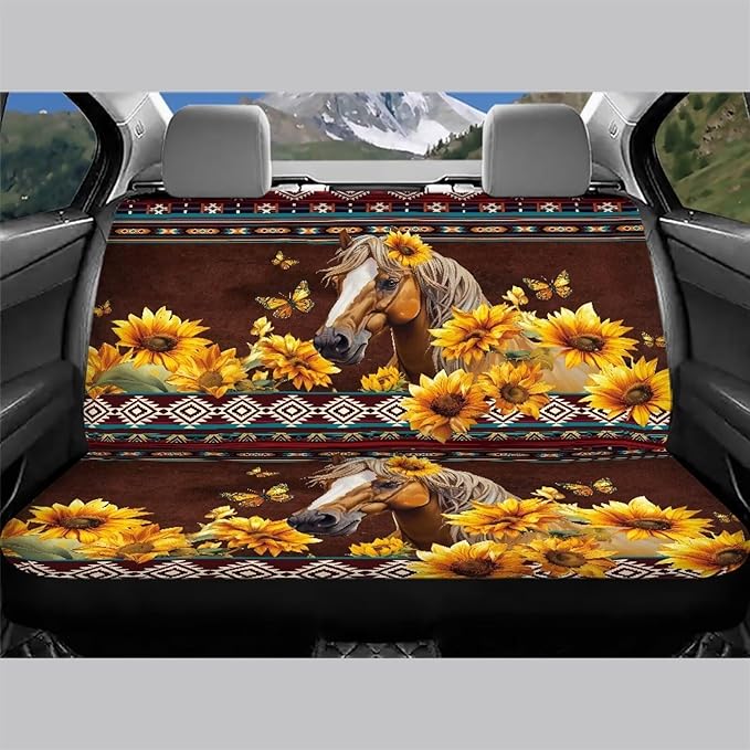 AFPANQZ Horse Sunflower Car Rear Bench Protective Car