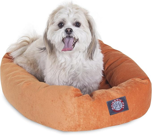 Majestic Pet 24 Inch Micro Velvet Calming Dog Bed Washable – Cozy Soft Round Dog Bed with Spine for Head Support 24x19x7 (inch)