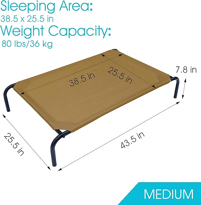 PHYEX Heavy Duty Steel-Framed Portable Elevated Pet Bed 43.5" L 25.5" W 7.8" H(M,