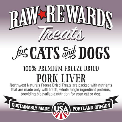 Northwest Naturals Raw Rewards Freeze-Dried Pork Liver Treats for Dogs and Cats - Bite-Sized Pieces - Healthy, 1 Ingredient, Human Grade Pet Food, All Natural - 3 Oz (Packaging May Vary)