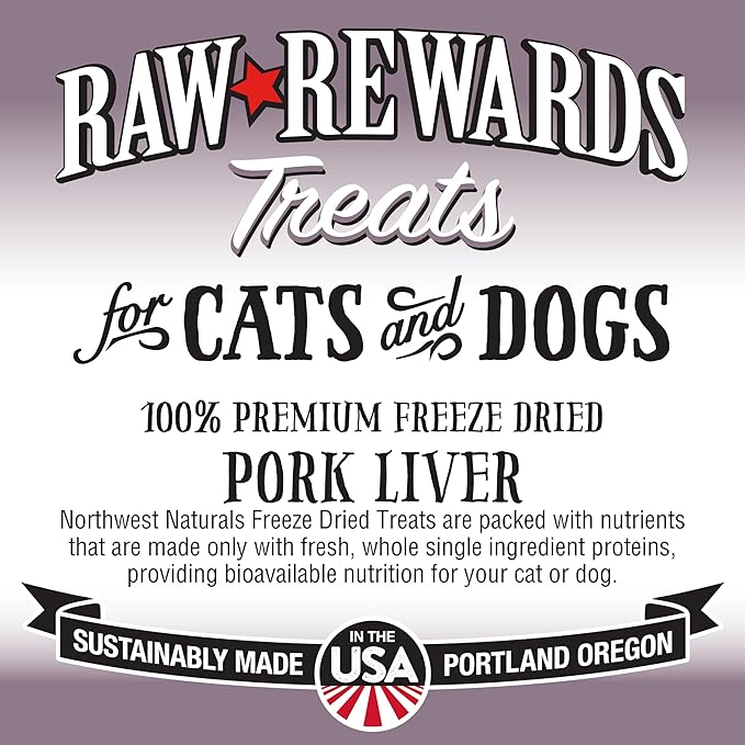 Northwest Naturals Raw Rewards Freeze-Dried Pork Liver Treats for Dogs and Cats - Bite-Sized Pieces - Healthy, 1 Ingredient, Human Grade Pet Food, All Natural - 3 Oz (Pack of 3) (Packaging May Vary)