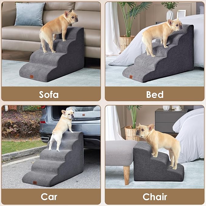EHEYCIGA Curved Dog Stairs for High Beds 22.6" H 5-Step Dog