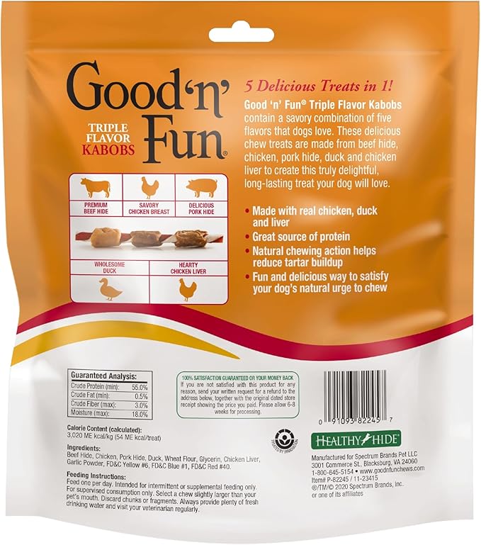 Good'N'Fun Triple Flavored Rawhide Kabobs for Dogs