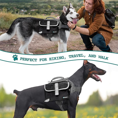 PetAmi Dog Backpack Saddle Bag for Medium Large Dogs, Dog Saddlebag for Dogs to Wear, Harness Saddlebag for Hiking with Reflective Safety Side Pockets, Vest Dog Pack for Camping Travel (Black, Medium)