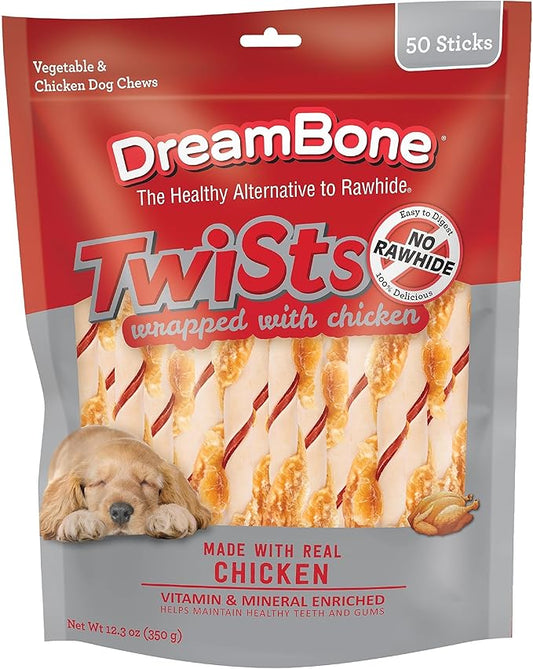 DreamBone Twist Sticks, Wrapped With Real Chicken, Rawhide-Free Chews For Dogs, 50 Count