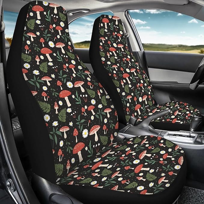 Mushroom Daisy Print Car Seat Covers Set of 2 for Women