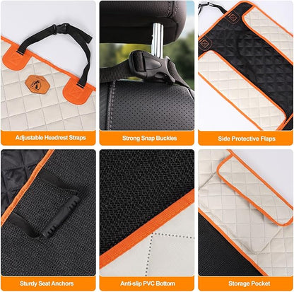 Ultimate Full Protection Dog Car Seat Cover Front Seat Protector with Storage Pocket Nonslip Scratchproof Durable & Padded Pet Hair Resistant Blankets for Cars