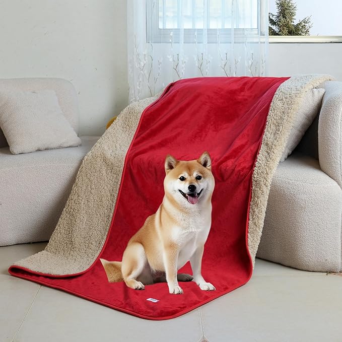 Waterproof Pet Blanket Dog Blankets, Super Soft Warm Fluffy Facecloth Sofa Car Bed Protector, Urine Proof Washable Outdoor Pet Blanket for Puppy Large Dogs & Cats(Red120cm*200cm)