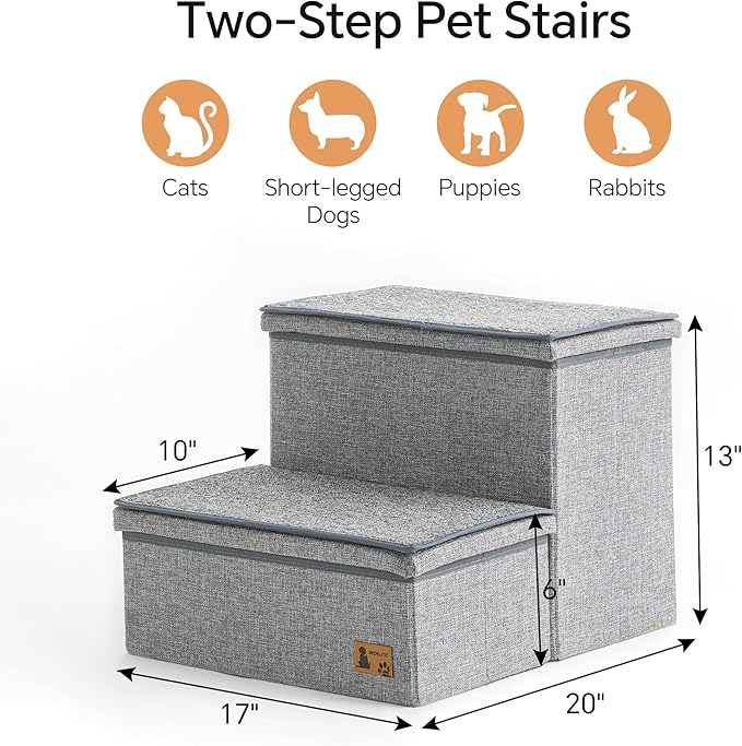 BEDELITE Dog Stairs for Large Dogs 200Lbs with Storage，2 Tiers
