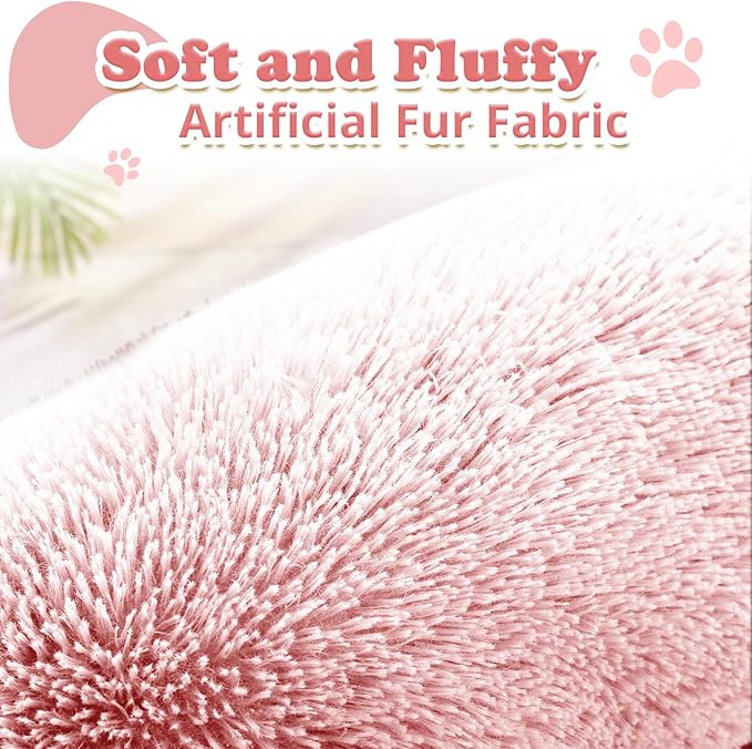 JOLLYVOGUE Calming Donut Dog Bed & Cat Bed (20", Pink)