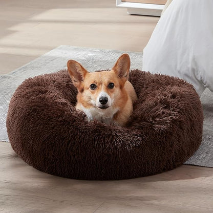 WESTERN HOME WH Calming Dog Bed & Cat Bed, Anti-Anxiety Donut Dog Cuddler Bed, Warming Cozy Soft Dog Round Bed, Fluffy Faux Fur Plush Dog Cat Cushion Bed for Small Medium Dogs and Cats