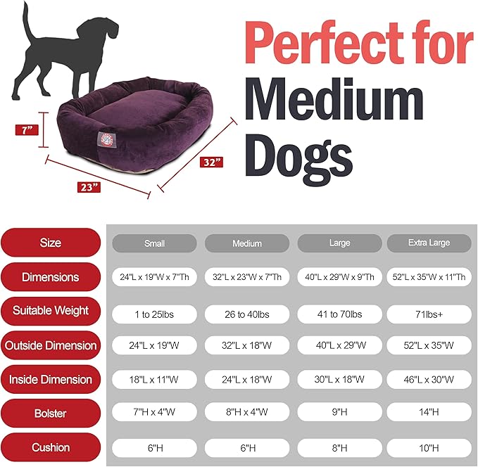 Majestic Pet 32 Inch Micro Velvet Calming Dog Bed Washable – Cozy Soft Round Dog Bed with Spine for Head Support 32x23x7 (inch)