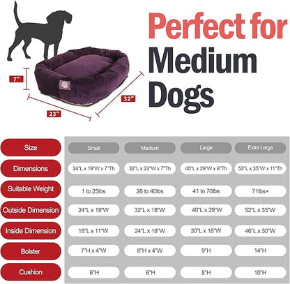 Majestic Pet 32 Inch Micro Velvet Calming Dog Bed Washable – Cozy Soft Round Dog Bed with Spine for Head Support 32x23x7 (inch)