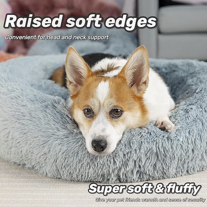 Anti Anxiety Round Fluffy Plush Faux Fur Warm Washable Dog Bed & Cat Bed Sleep（20"/24"/27''） (20",