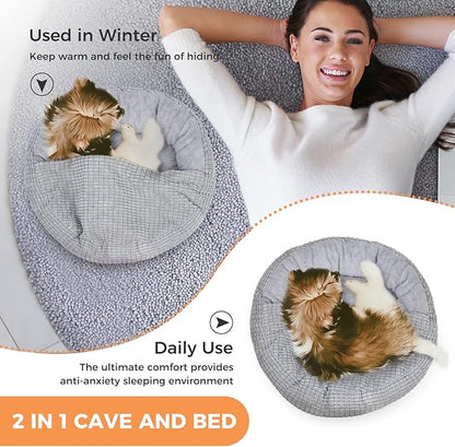 Small Dog and Cat Bed with Hooded Blanket