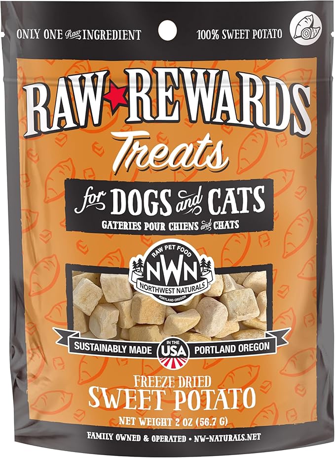 Northwest Naturals Raw Rewards Freeze-Dried Sweet Potato Treats for Dogs and Cats - Bite-Sized Pieces - Healthy, 1 Ingredient, Human Grade Pet Food, All Natural - 2 Oz (Packaging May Vary)