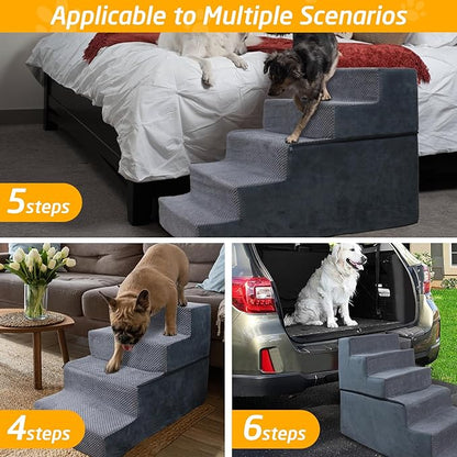 Dog Stairs for Small Dogs 4-Steps Dog Ramps for High Beds and Couch Non-Slip Extra Wide Pet Stairs for Old Dog and Puppy and Cat