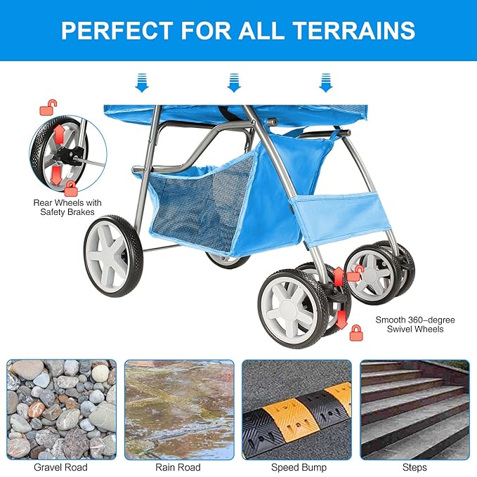 Pet Stroller for Small Dogs and CatsQuick-Folding Portable Travel Cat Dog Stroller with Storage Basket and Cup Holder 4 Wheels,