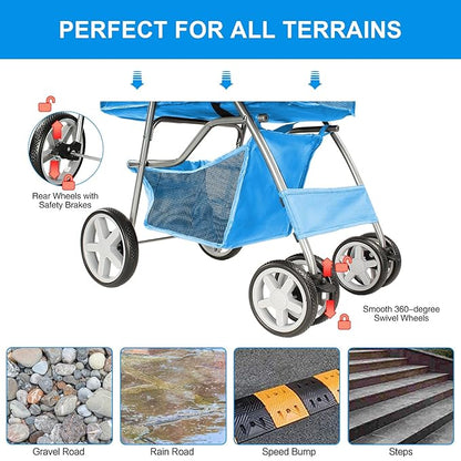 Pet Stroller for Small Dogs and CatsQuick-Folding Portable Travel Cat Dog Stroller with Storage Basket and Cup Holder 4 Wheels,