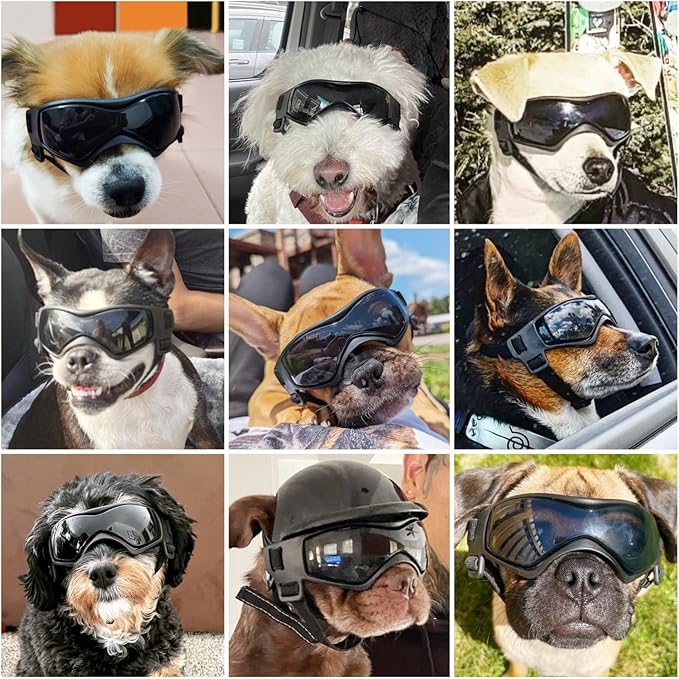 NAMSAN Dog Sunglasses Medium Breed UV Protection Pug Dog Goggles for Small to Medium Dogs Windproof Anti-fog Snowproof Puppy Glasses