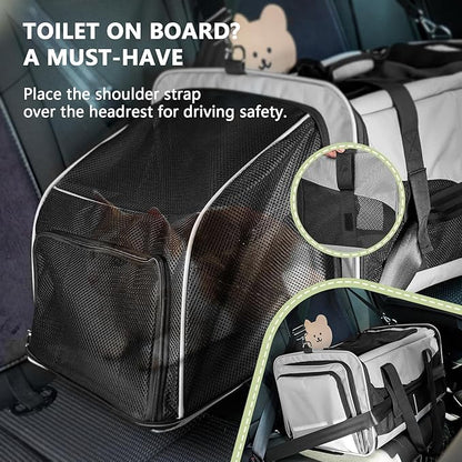 Cat Travel Carrier with Litter Boxes for 2 Cats, Double-Compartment Soft Pet Carrier, Expandable Portable Cat Carrier for Car Travel, up to 35 lb Road Trip, Camping, Hiking, Grey